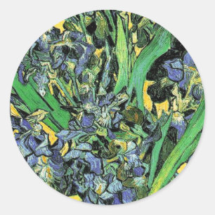 Adesivo Redondo Van Gogh - Vaso com Íris Fundo Amarelo