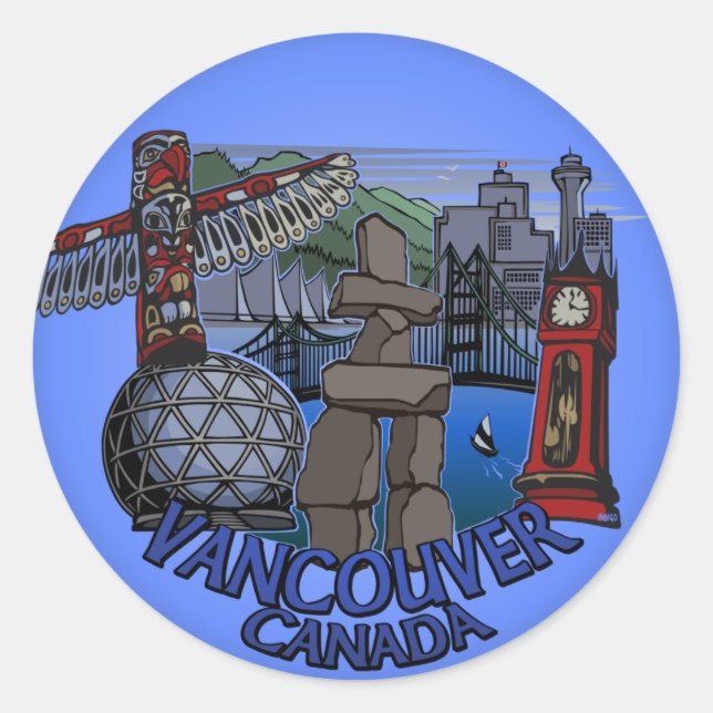 Adesivo Redondo Vancouver Canada Stickers Landmark Souvenir Art (Frente)