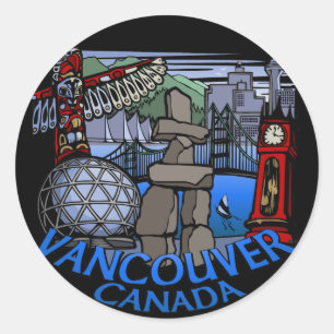 Adesivo Redondo Vancouver Canada Stickers Totem Pole Landmark Art
