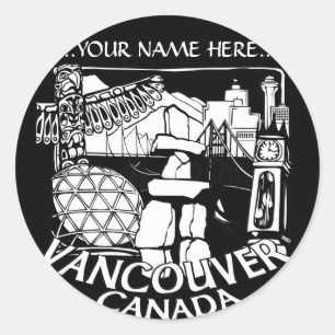 Adesivo Redondo Vancouver Canada Stickers Totem Pole Landmark Art