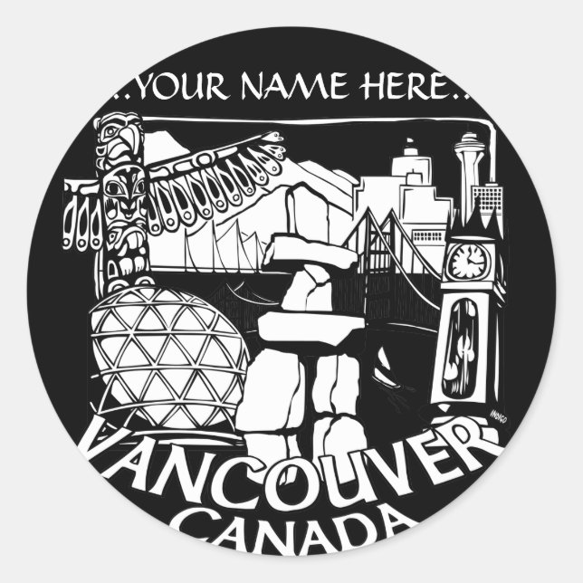 Adesivo Redondo Vancouver Canada Stickers Totem Pole Landmark Art (Frente)