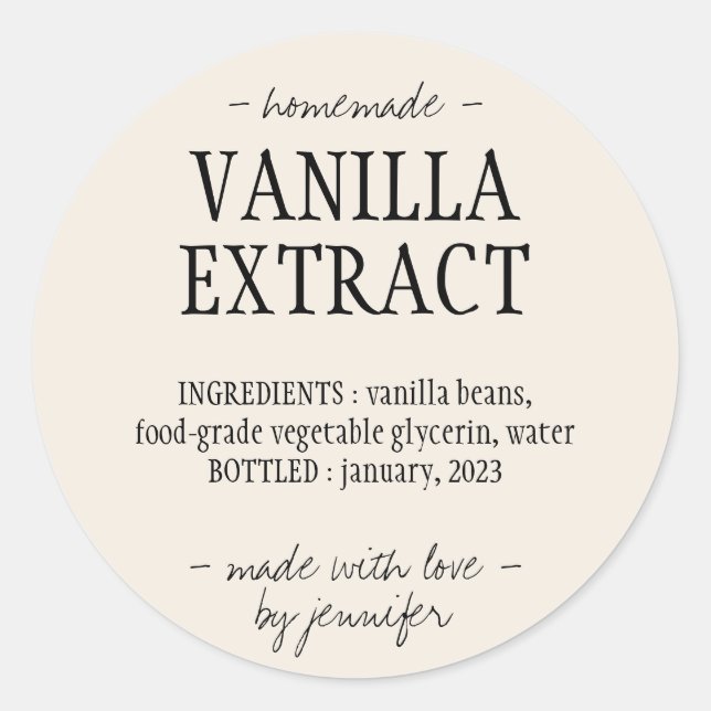 Adesivo Redondo Vanilla Extract Botão Bebida caseira (Frente)
