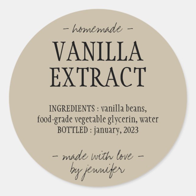 Adesivo Redondo Vanilla Extract Botão Bebida caseira (Frente)