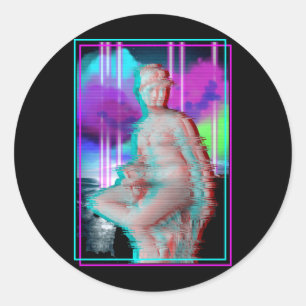 Adesivo Redondo Vaporwave Aesético Glitch Estátua Grega Retrowave