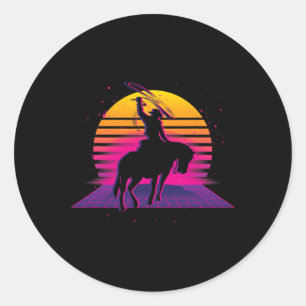 Adesivo Redondo Vaporwave Country Western Horseback Retro C