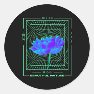 Adesivo Redondo Vaporwave Flor de Lótus Namaste Zen Meditação Yoga