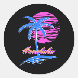 Adesivo Redondo Vaporwave Synth Ulun Sunset 80s Beach Retro Hono