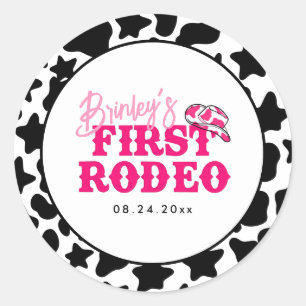 Adesivo Redondo Vaqueira Disco Rosa Primeiro Rodeio