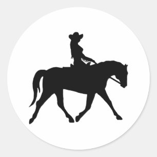 Adesivo Redondo Vaqueira que monta seu cavalo
