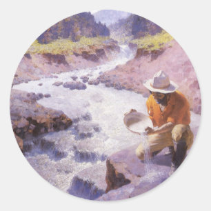 Adesivo Redondo Vaqueiro Antigo, Lavando Ouro, Wyoming por Leigh