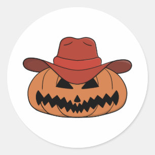 Adesivo Redondo Vaqueiro de Abóbora de Halloween