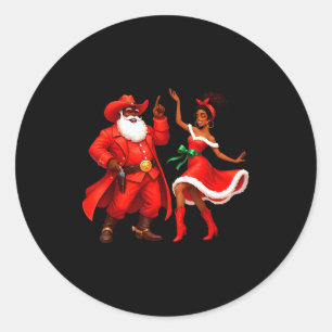 Adesivo Redondo Vaqueiro Negro e Cowgirl Santa Natal Ocidental X
