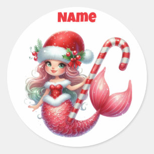 Adesivo Redondo Vara Circular Personalizada da Sereia de Natal