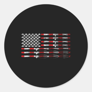 Adesivo Redondo Vara de Mosca de Pesca Bandeira Americana Presente