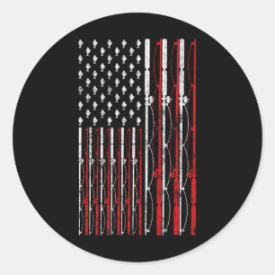 Adesivo Redondo Vara de Pesca Bandeira Americana Divertida Pesca V