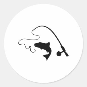 Adesivo Redondo Vara de pesca e peixe, pesca