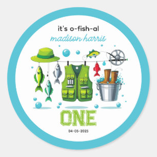 Adesivo Redondo Vara de Pesca Vintage "O-Fish-Ally One" 1º Anivers