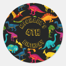 Adesivo Redondo Várias espécies de dinossauros coloridos