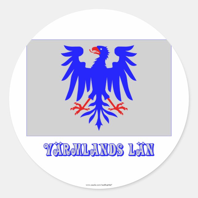 Adesivo Redondo Värmlands län flag com nome (Frente)