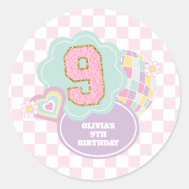 Adesivo Redondo Varsity preppy pastel patch 9º aniversário