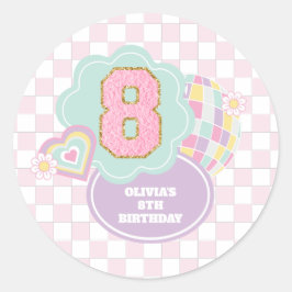 Adesivo Redondo Varsity preppy pastel remendo 8º Aniversário