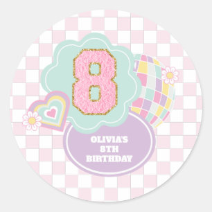 Adesivo Redondo Varsity preppy pastel remendo 8º Aniversário