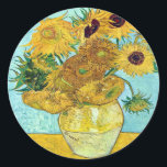 Adesivo Redondo Vase Com Doze Girassóis Por Vincent Van Gogh<br><div class="desc">Tanto quanto sei,  estas imagens estão em dominio público e acreditam ser livres de usar sem restrições nos EUA. Por favor,  entre em contato comigo se você descobrir que qualquer uma dessas imagens não está no Dominio público.</div>
