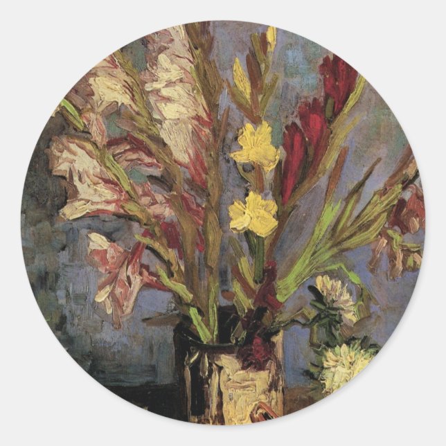 Adesivo Redondo Vase com Gladioli por Vincent van Gogh (Frente)