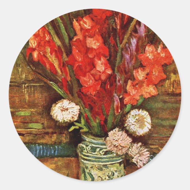 Adesivo Redondo Vase Com Gladiolideutsch Vermelho: Vida Estática C (Frente)