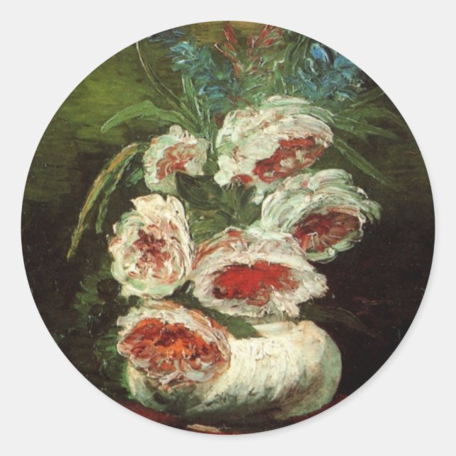 Adesivo Redondo Vase com Peonies por Vincent van Gogh (Frente)