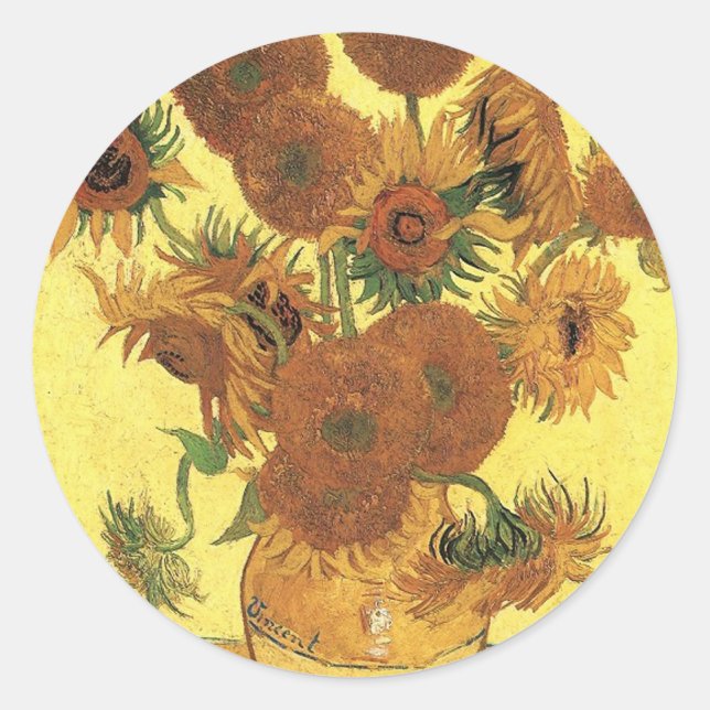 Adesivo Redondo Vase com quinze girassóis, Vincent van Gogh (Frente)
