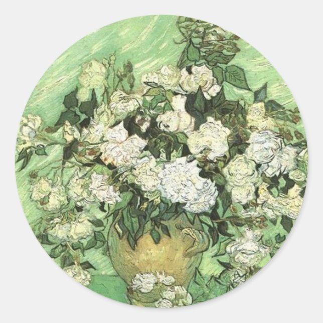 Adesivo Redondo Vase com Rosas - Van Gogh (Frente)