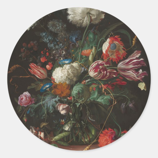 Adesivo Redondo Vase das Flores - Jan Davidsz de Heem (Frente)