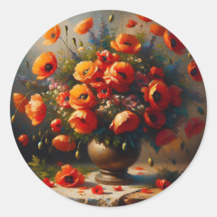 Adesivo Redondo Vase de papagaios vermelhos