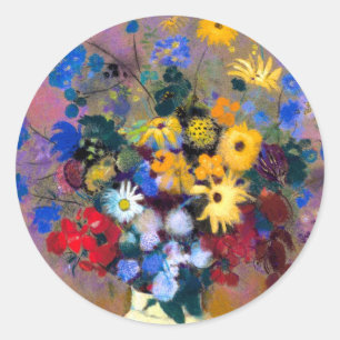 Adesivo Redondo Vaso Branco com Flores Odilon Redon