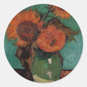 Adesivo Redondo Vaso com três girassóis,Vincent van Gogh