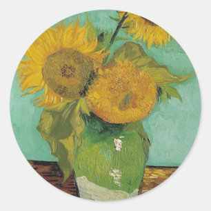 Adesivo Redondo Vaso com três girassóis, Vincent van Gogh