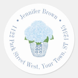 Adesivo Redondo Vaso de Ginger Elegantes Hortênsias Endereço de De