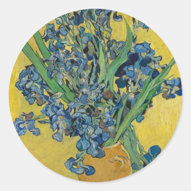 Adesivo Redondo Vaso de Van Gogh com Íris Impressionismo Clássico (Frente)