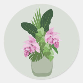 Adesivo Redondo Vaso Verde Rosa-Flor Tropical Medinilla