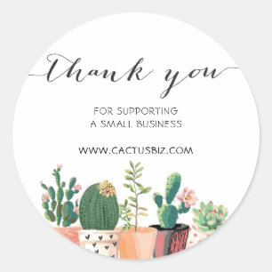 Adesivo Redondo Vasos de Cactus Floridos em Aquarela Personalizado