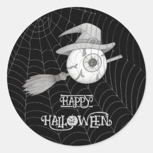 Adesivo Redondo Vassoura-de-bruxa do Halloween, olho assustador, t