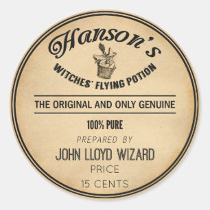 Adesivo Redondo Vassoura de bruxa do vôo do Apothecary do Dia das