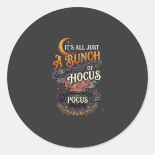 Adesivo Redondo Vassoura de Bruxa Hocus Pocus Gato Preto Caldeirão