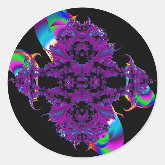 Adesivo Redondo vassoura roxa e fita adesivo/invólucro fractal (Frente)