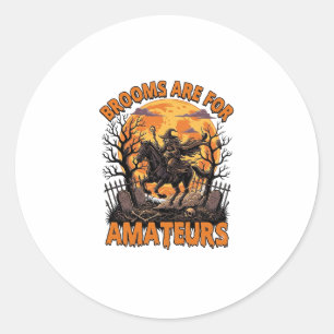 Adesivo Redondo Vassouras São Amadores Halloween Bruxa Cavalo Lua 