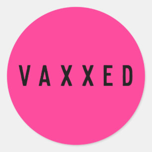 Adesivo Redondo Vaxxedo   Covid-19 Branca Vacinada Rosa De Neão