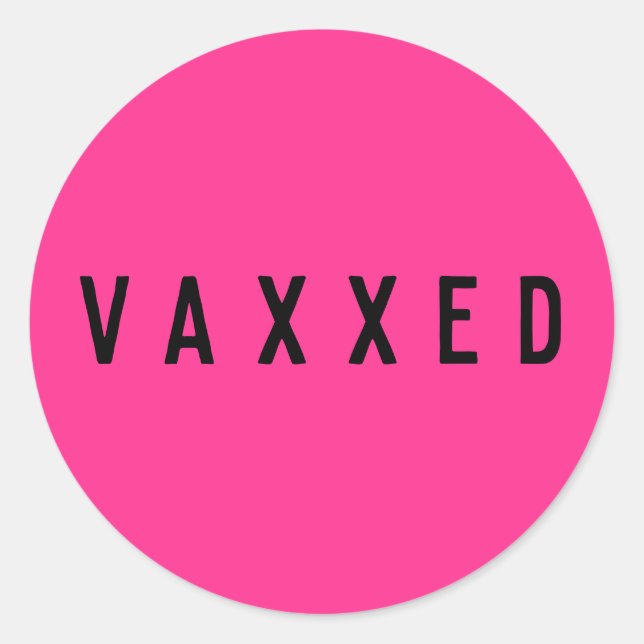 Adesivo Redondo Vaxxedo | Covid-19 Branca Vacinada Rosa De Neão (Frente)