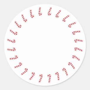 Adesivo Redondo Vazio branco vermelho, fronteira de canas de Natal