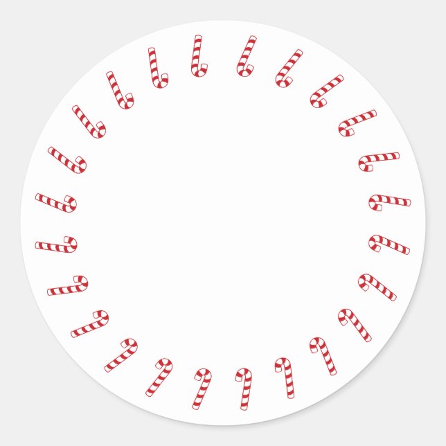Adesivo Redondo Vazio branco vermelho, fronteira de canas de Natal (Frente)